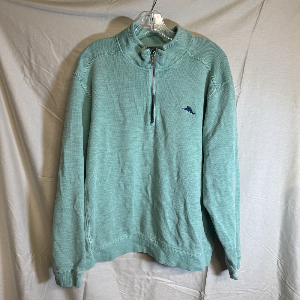 Tommy Bahama Men's XL Green 1/4 Zip Pullover Cotton Lyocell Marlin Golfing